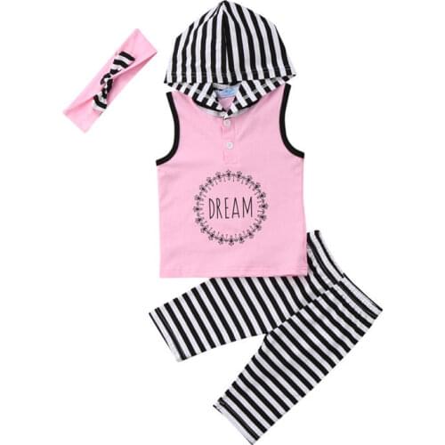 Kid Boys Girls Toddler Kids Baby Girl 1T-6T Hoodie Top Pants Striped Leggings Headband Outfit Clothes Childrens Clothing Sets