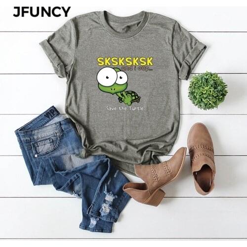 JFUNCY Harajuku Funny Graphic Print Tshirt Womens Cotton T-shirts Female Short Sleeve Tees Tops Oversize Summer Woman Clothing