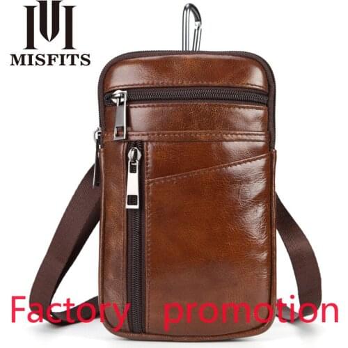 Hot New Foreign Trade Running Bag Mens Leather Leather Belt Phone Bag Wax Leather Shoulder Casual Small Bag