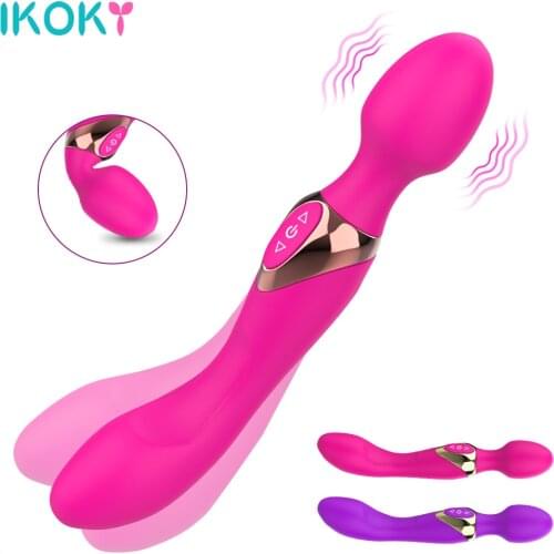 IKOKY Nipple Vaginal Massage Double Head Double Shock Clitoris Stimulation AV Vibrator Sex Toys For Women Lesbian Masturbation