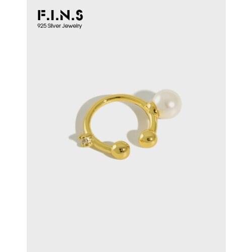 F.I.N.S 1pcs Real 925 Sterling Silver Ear Clip without Piercing Temperament Zircon Simulated Pearl Ear Buckle Stackable Jewelry
