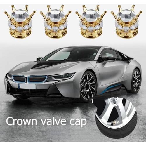 4pcs Tire Valve CAPs Universal Car Styling Bling Rhinestone Gold Crown Wheel Copper Core Auto Truck Tyre Rim Stem Dust Air Cover