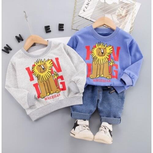 New Spring Autumn Baby Girls Boys Clothing Sets Kids Cotton Cartoon Lion Sweatshirts +Pants 2Pcs Suits Fashion 0-4years Clothes