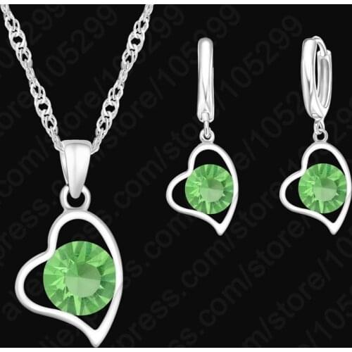 Pure 925 Sterling Silver Sweet Heart Necklace Drop Earrings Set For Girls Brithday Gifts Wholesale Women Party Jewelry Set