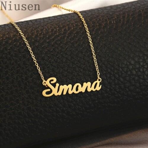 Fashion Stainless Steel Name Necklace Personalized Simona Letter Gold Choker Necklace Simona Pendant Nameplate Gifts