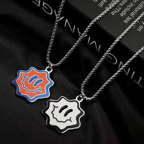 Fashion Funny Smile Necklace Men Women Hip Hop Punk Neck Chains Paired Pendant Couple Necklace Best Friend bff Necklace Collar