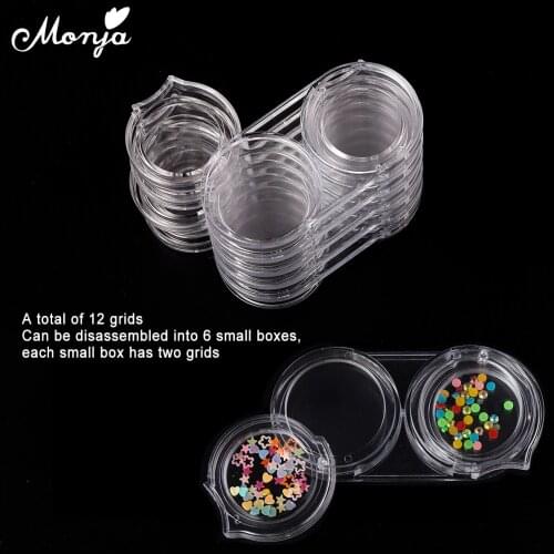 Monja 12 Grids Transparent Circle Nail Art Storage Box Nail Rhinestone Jewelry Manicure Decoration Accessories Container Case