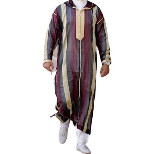 New Striped Men Jubba Thobe Dubai Muslim Islamic Clothing Long Robe Saudi Musulman Abaya Caftan Islam Dubai Arab Dressing Mens