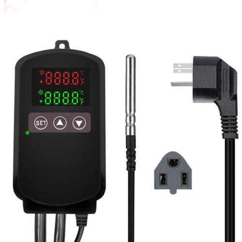 Programmable Plug-in Thermostat Temperature Controller with Socket Waterproof Sensor Cooling Heating Celsius/Fahrenheit