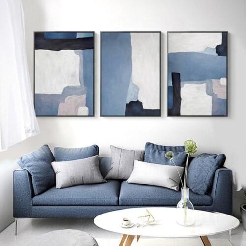 Nordic Canvas Paintings Print Poster Abstract Blue Grey And Black Decorative Picture For Living Room Hotel Wall Decor