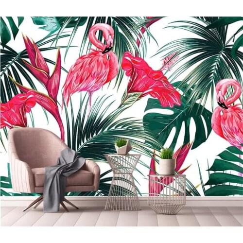Nordic fashion stereo papel de parede wallpaper small fresh flamingo tropical leaves seamless mosaic background wall