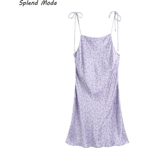 Splend Moda 2021 Summer New Sexy Sweet Print Spaghetti Strap Lace-Up Slimming Mini Dress For Women Vestido A-Line Elegant