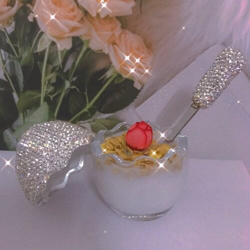 Glass Egg-shaped Pudding Cup Bling Rhinestones Transparent Mousse Dessert Yogurt Cup Ice Cream Party Wedding Decoration Supplies