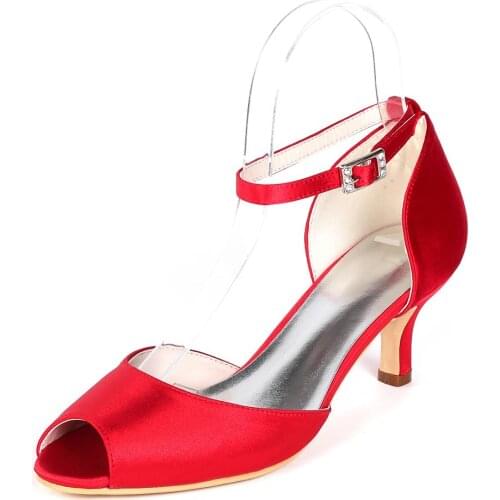 Mid Heels Satin Wedding Shoes Women Peep Toe Ankle Buckle Strap Prom Evening Formal Bridal Party Women Dress Shoes Sandals