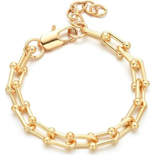 ZMZY Punk U Chain Statement Heavy Metal Bangle Bracelet Trendy Gold Color Bracelet Pulseras for Women Bijoux Femme Gift