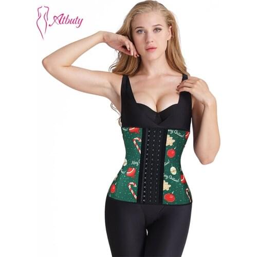 Atbuty Firm Waist Trainers 9 Steel Bones Latex Waist Shaper Christmas Clothes Tummy Control Hooks Long Torso Body Shaper Corset