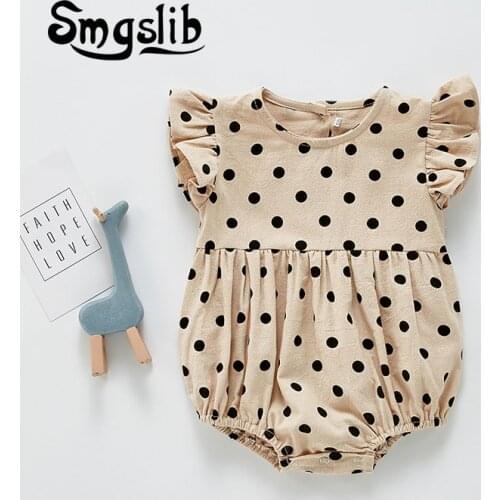 SMGSLIB 2021 Spring Newborn Bodysuit Ruffle Short Fly Sleeve Baby Girl Bodysuit Cotton Dot Print Baby Girl Clothes Boys Jumpsuit
