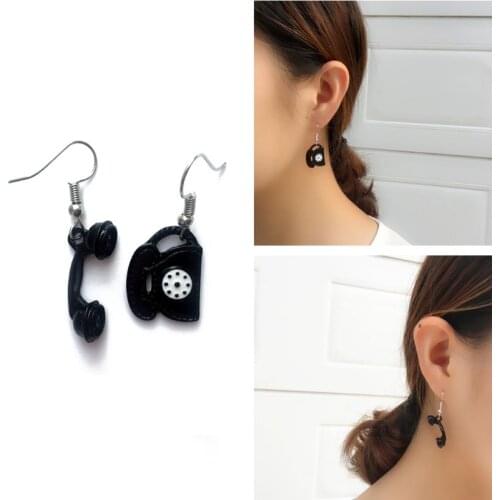 Vintage Black Simulated Telephone Drop Earrings For Women Fashion Jewelry