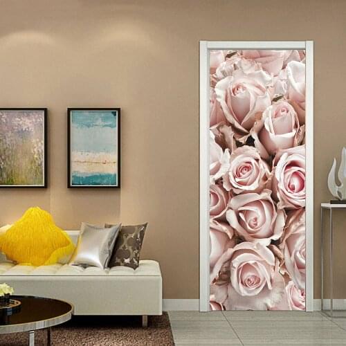 Waterproof 3D creative flower door sticker self-adhesive paper decoration bedroom living room wall sticker door sticker