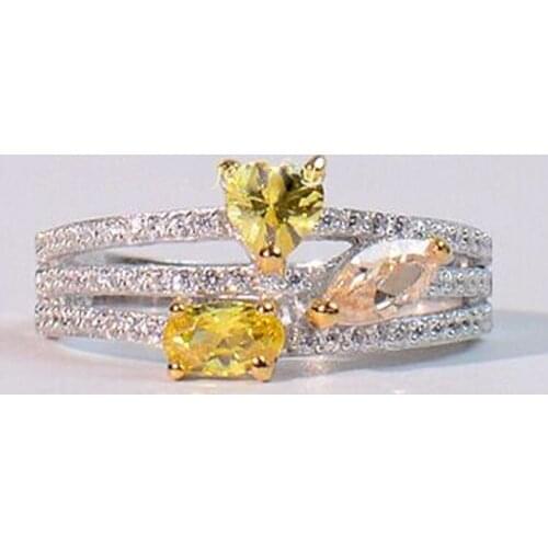 YaYI Jewelry Fashion Princess Cut Yellow Heart ALL Cubic Zirconia Silver Color Engagement Wedding Party Lovers Rings