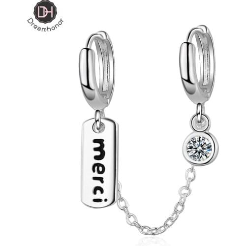 Dreamhonor 925 Sterling Silver Double Pierced Earrings Female New Trendy Temperament Simple Korean Earrings Jewelry