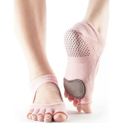 Women Cow Leather Silicone Non-slip Yoga Socks Damping Five Toes Pilates Fitness Ballet Breathable Sports Socks Good Grip