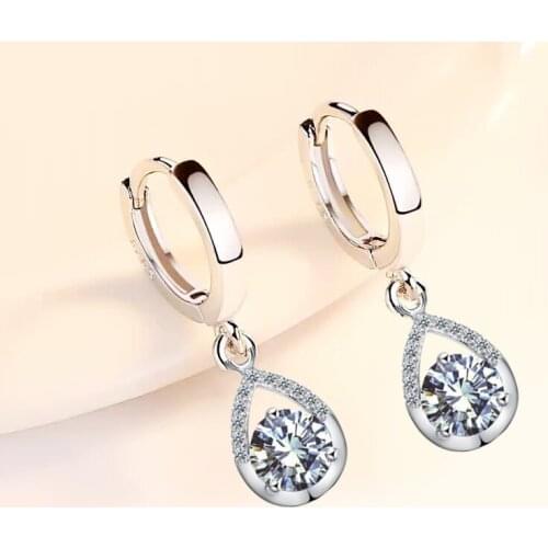 White Round Small Stone Water Drop Earrings Female Luxury Blue Pink Zircon Earrings For Women Wedding Jewelry Engagement Earring