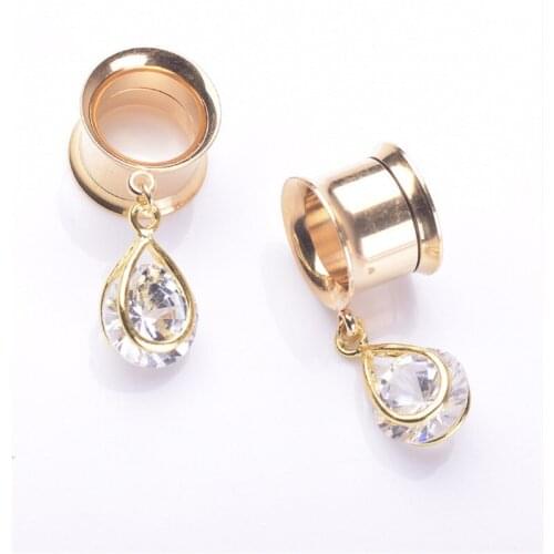 6-20mm 2PCS Stainless Steel Gold Ear Plugs And Tunnels Flesh Water Drop Expansions Piercing Women Ear Tunnel Gauges Body Jewelry