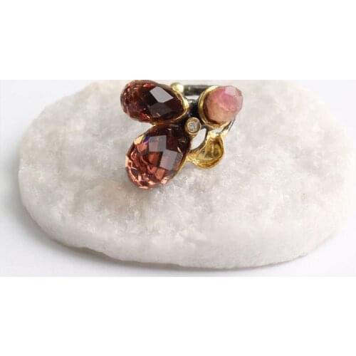 Sultanite and Pink Zircon Womens Gold Plated Silver Ring, Woman 925 Silver Sultanite Handmade Ring, Colorful Oval Sultanite ring