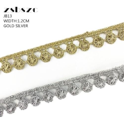 1.2CM Width 1Yards Vintage Embroidery DOTS Gold/Silver Lace Ribbon Glitter Crocheted DIY Craft Sewing Supplies