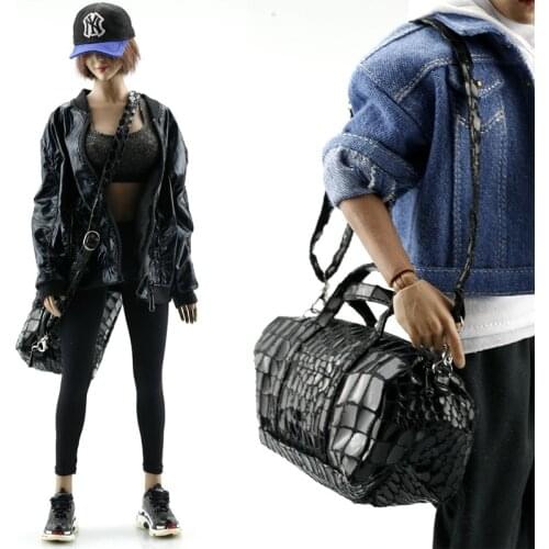 1/6 Trend Soldier Crocodile Pattern Patent Leather Bright Surface Sports Big Backpack Satchel Bag Handbag Toy Backpack