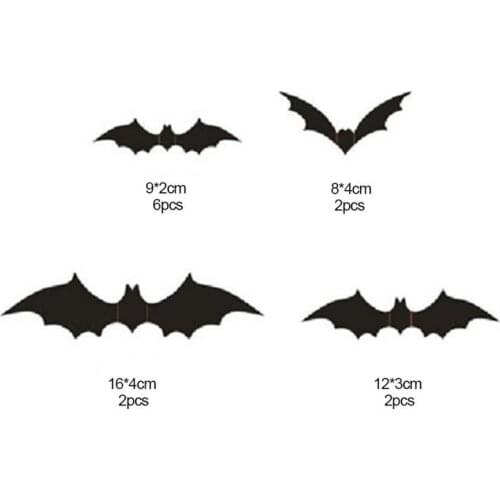 12Pcs 3D Spooky Bat Wall Sticker Halloween Party Bar Wall Decoration Fun Atmosphere Multi-size Party & Holiday DIY Decorations