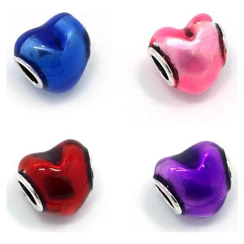 Free Shipping 30pcs 12mm new heart shape mix colors oil-drip alloy beads fit European pandora charm bracelet charms DIY