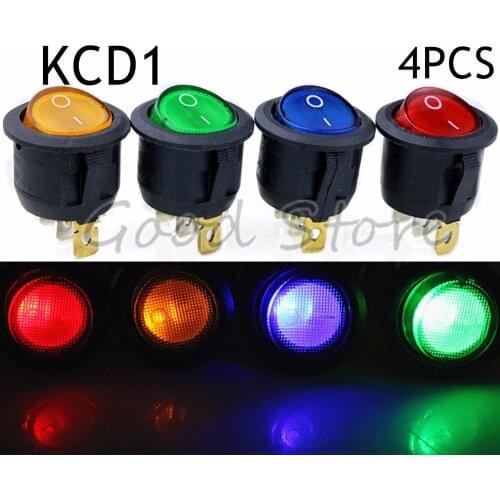4Pcs 3Pin ON/OFF Car 220V/12V Round Rocker Dot Boat LED Light Toggle Switch SPST Light Switch YUAN