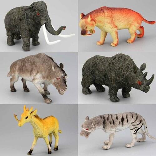 6pc/set extinct Prehistoric animal teaching toys Mammoth Saber-toothed tiger Dire wolf Entelodontidae unicorn Coelodonta