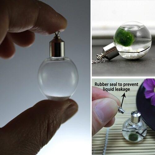 6PCS Clear Glass Ball With Metal Screw Caps glass vial pendant Miniature Wishing Glass Bottle necklace pendant