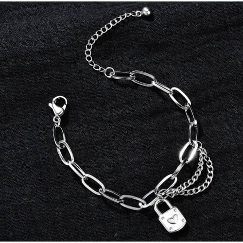 Stainless Steel Lock Heart Shape Bracelets Cool Lock Cross Punk Rock Chain Colgante Metal Bracelets Trinket Jewelry Party Gifts