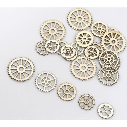 DIY Laser Cut Wood Embellishment Hollow Out Wooden Gear Shape Wood Discs Unfinished Wood Cutout Mix Sized for Crafts Decoration