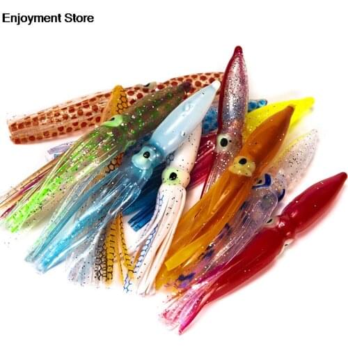 Hot！10pcs Soft Lure Squid Skirts 8cm Rubber Artificial Bait Lures Octopus Wobblers Tuna Kingfish Sailfish Marlin Baits