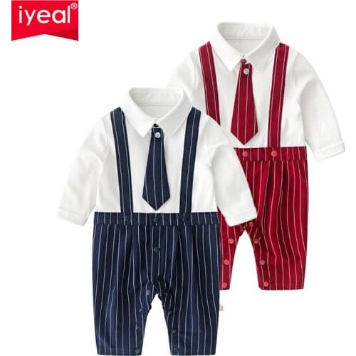IYEAL New Born Baby Clothing Autumn Gentleman Rompers 0-18M Baby Boys Cotton Jumpsuit Baby Body Clothes Newborn Unisex Costumes