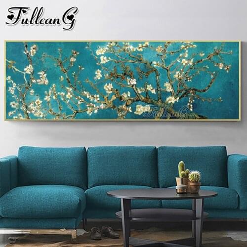 FULLCANG Abstract apricot flower landscape diy 5d full square round drill diamond embroidery sale large mosaic painting FC3687