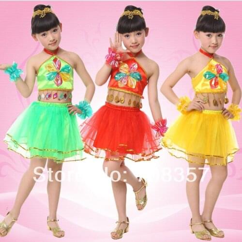 Childrens Day Chinese Folk Costumes Girls Dress Apron Skirt Suit Stage Performaming Clothes