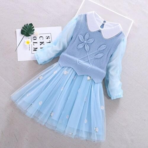 Girls princess Clothing set 2020 autumn Winter Baby girl sweater coat+Flowers mesh dress two-piece suits for little girl clothes