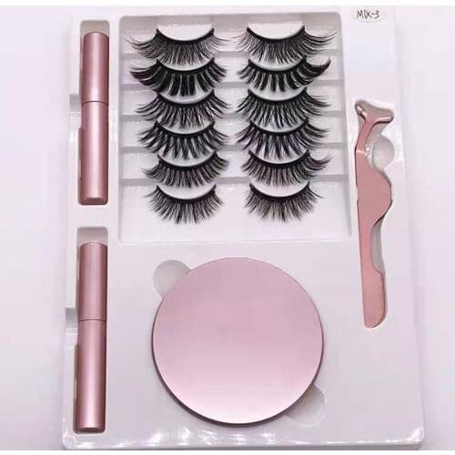 8 Pairs Magnet False Eyelashes With Round Box Mirror Glue Free Magnet Eyelashes Magnetic Eyelash Tool Waterproof Eyelashe Gift