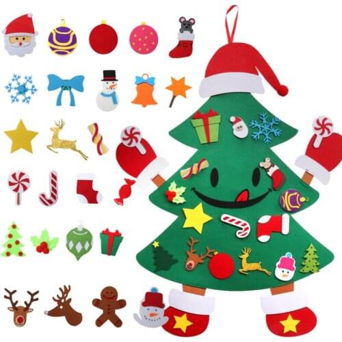 Cute DIY Felt Christmas Tree with Ornaments New Year Gifts Kids Toys Artificial Tree Wall Hanging Christmas Decoration for Home