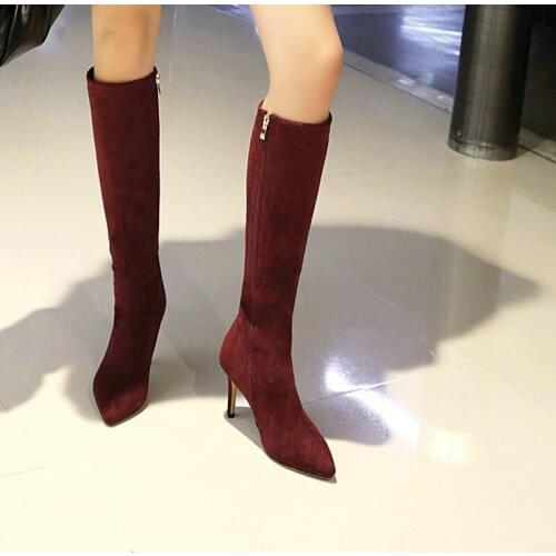Fashion Winter Women Shoes Over the Knee High Boots Frosted Fabric High Heels Zipper Ladies Pointed High Boots Sexy Warm Boots