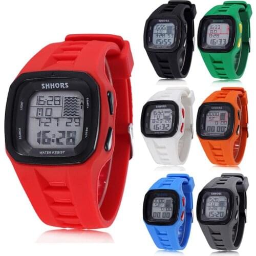 SHHORS Fashion Men Women Sport Digital Watch Silicone Band LCD Electronic Wrist Watch Waterproof