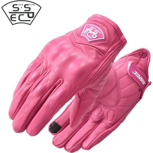 4 Color Retro Motorcycle Gloves Leather Women Pink Men Glove Motorbike Gloves Fingerless Moto Motocross Protection Equipment