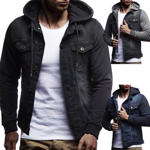 Mens casual hooded denim jacket European and American large size mens casual jacket
