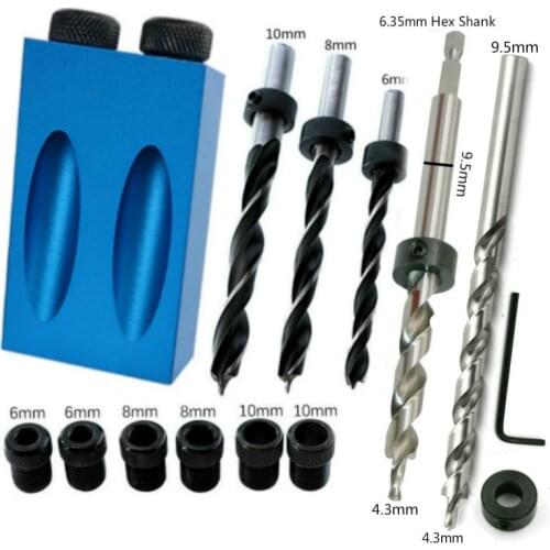 Woodworking Pocket Hole Jig Kit Oblique Hole Locator Drill Bits 15 Degree Angle Drill Guide Set Hole Puncher DIY Carpentry Tools